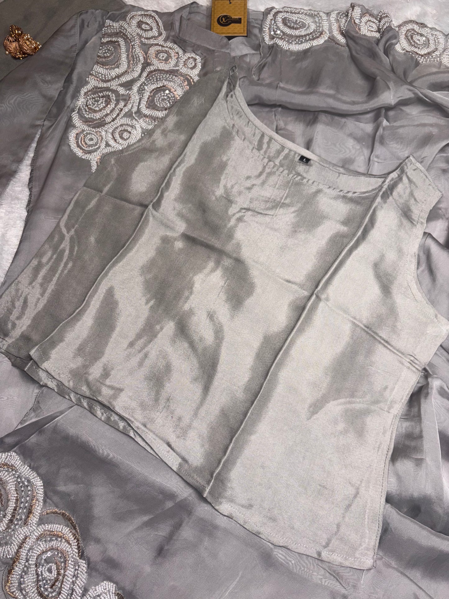 B1993 Steal Grey Party Wear Suit with Handwork