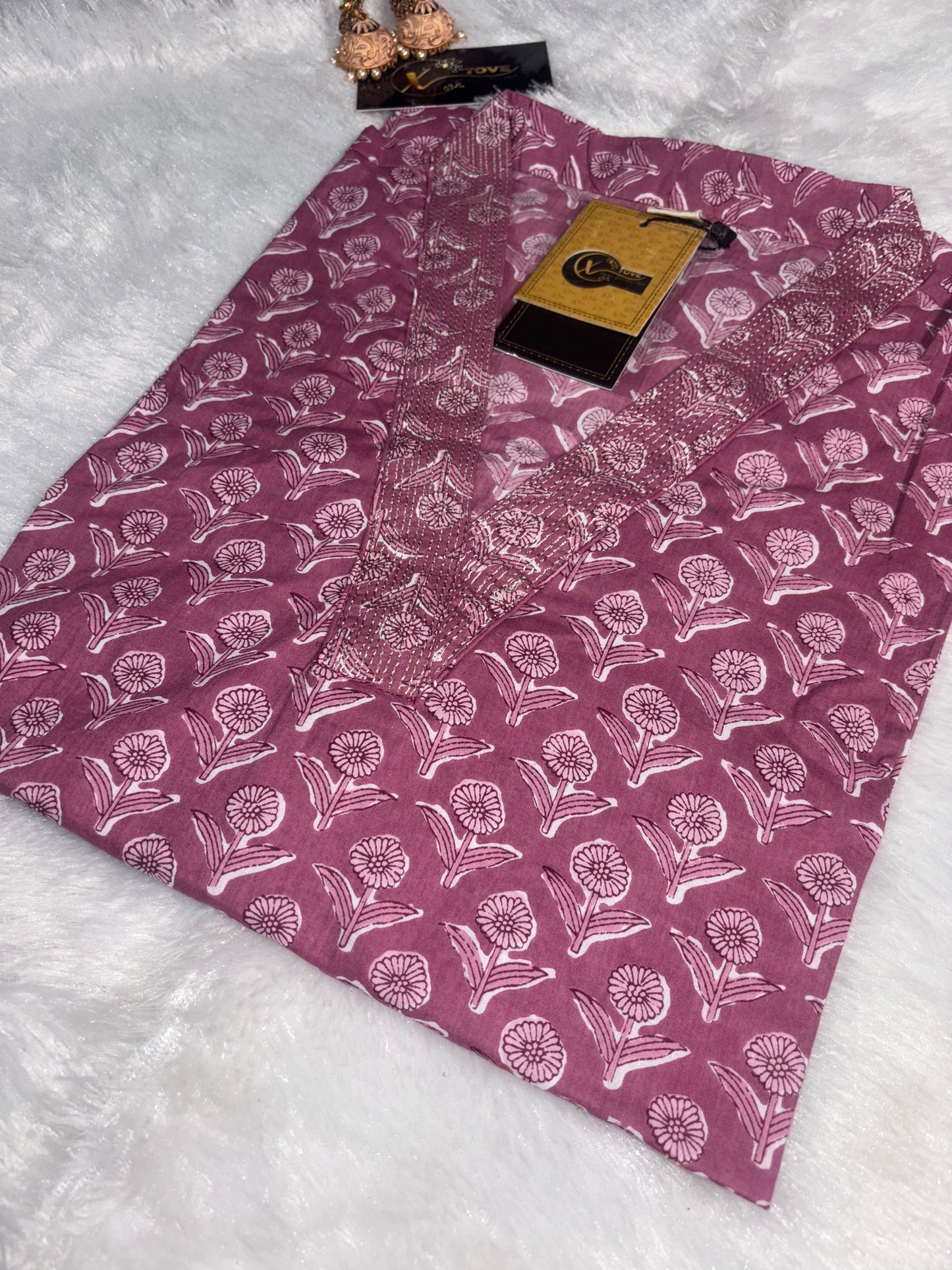 Pure Cotton Kurta with Beautiful Embroidered Neckline