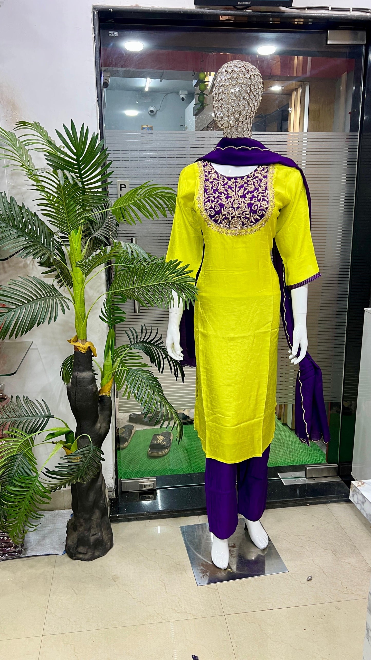 B1992 Neon & Purple Combination Zardozi Handwork Suit
