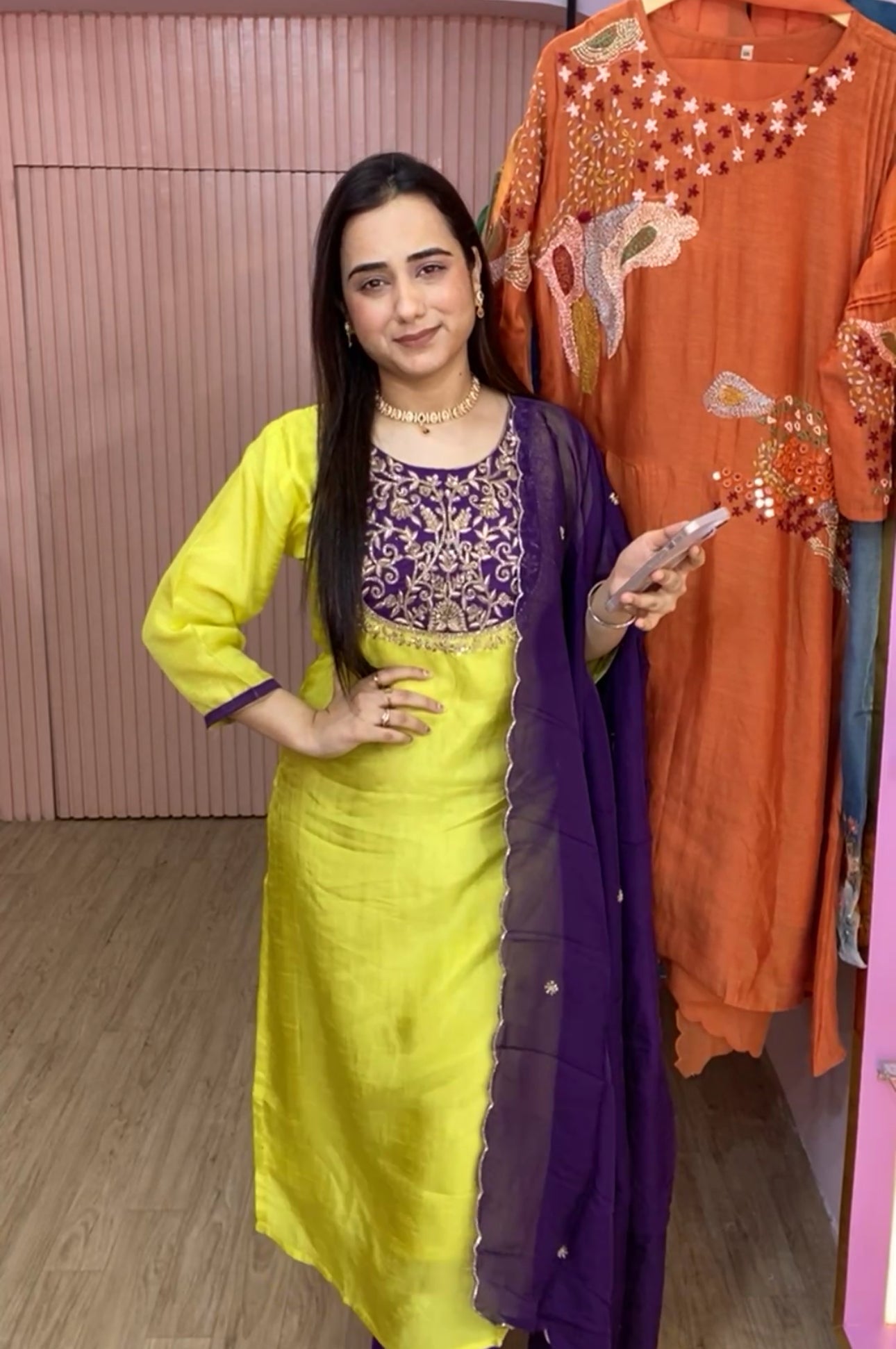 B1992 Neon & Purple Combination Zardozi Handwork Suit