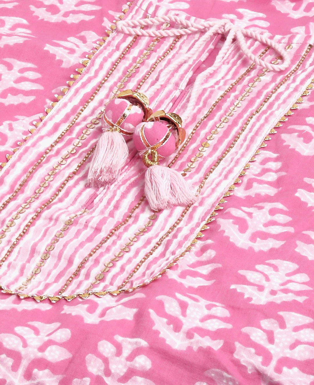 A122 Ethnic Printed Three Piece Suit - Pastel Pink
