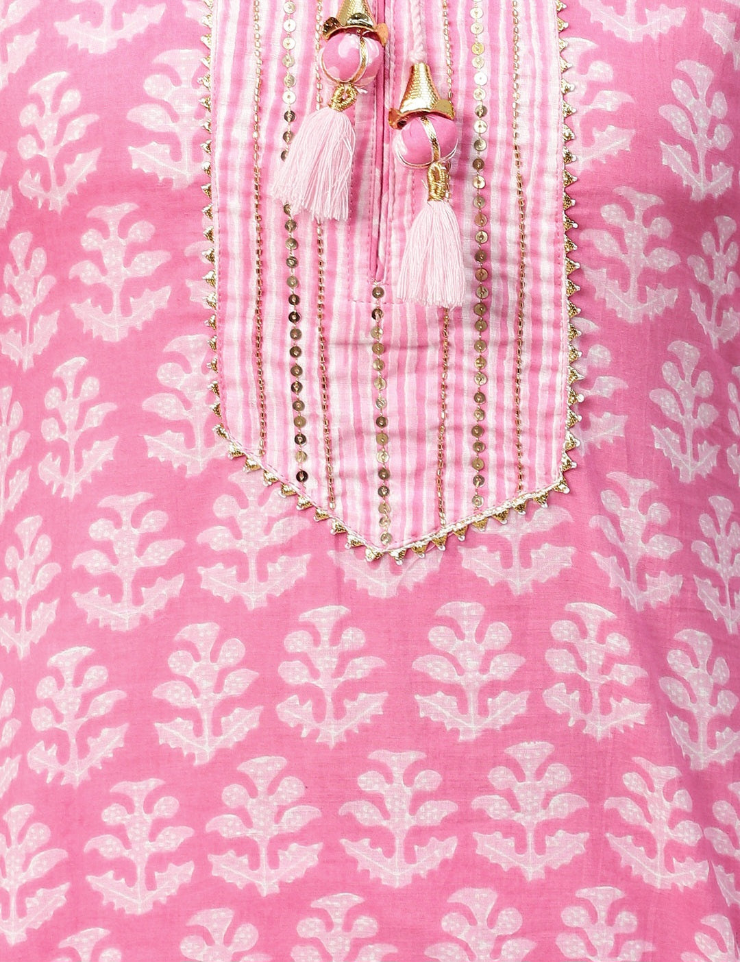 A122 Ethnic Printed Three Piece Suit - Pastel Pink