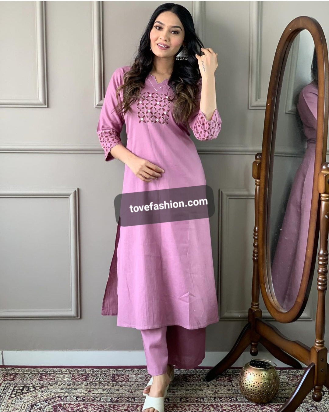 Pure Cotton Co-ord Set With Thread Embroidery Detailing