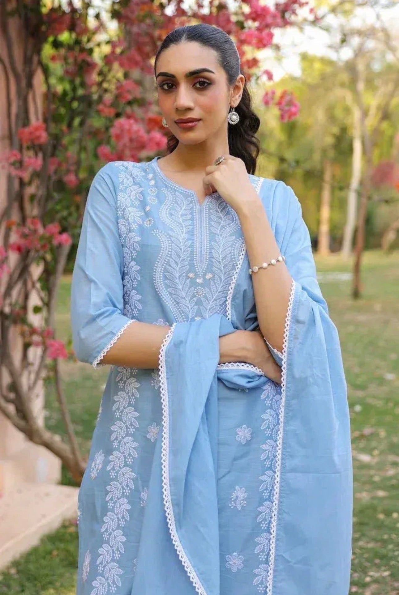 A1801 Lakhnavi Chikankari Suit (POWDER BLUE)