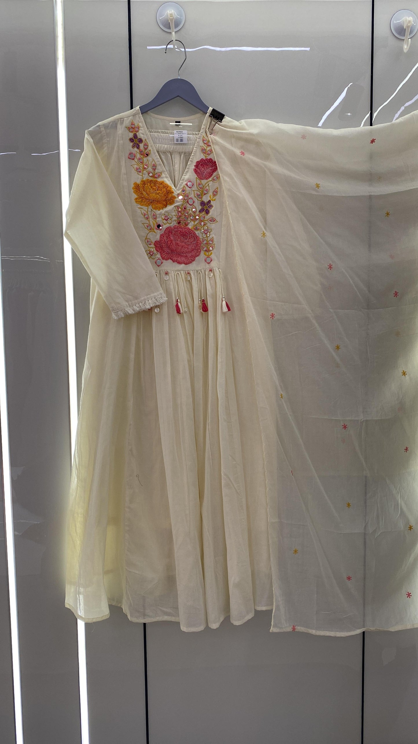 A1787 Elegant Off-White Mul Cotton Kurta Set with Handwork