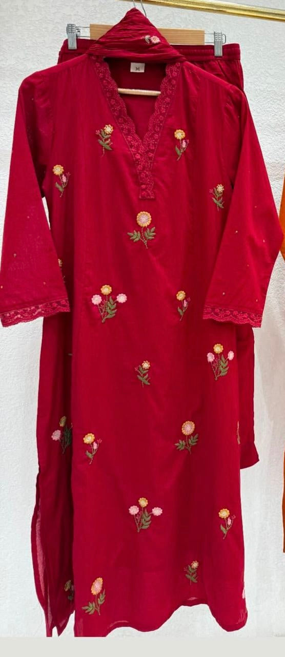 A1752 Designer Silly Mul Cotton Suit (MAROON RED)