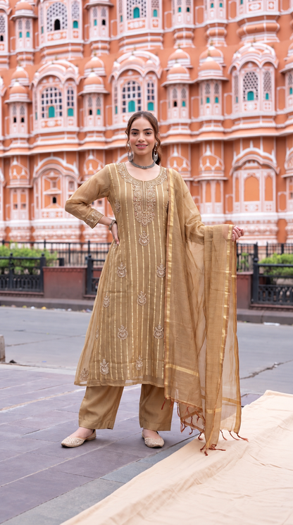 B2053 Zahra Salsa Embellished Suit(RUST GOLDEN)