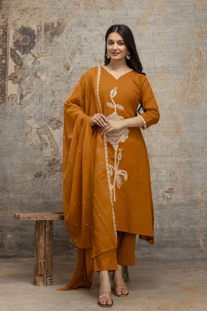 B1720 Silly Mul Cotton Ethnic Suit Set with Lace Work, Beads & Embroidered Dupatta