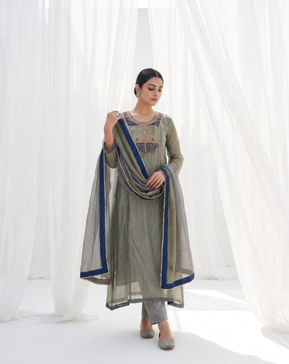 B2041 Crush Tissue Zardosi Anarkali Suit Set