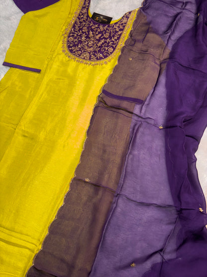 B1992  Neon & Purple Combination Zardozi Handwork Suit