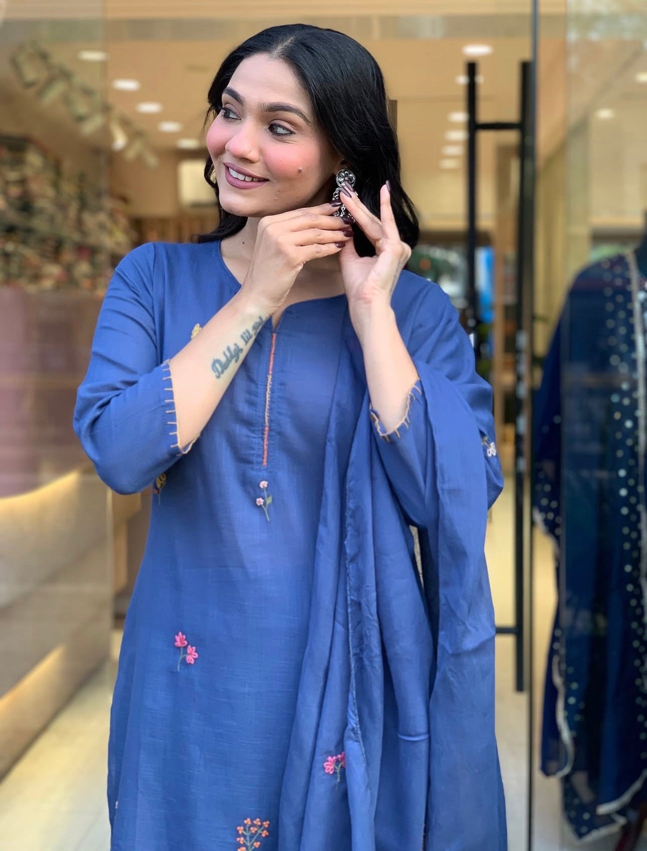 A1772 Pure Cotton Hand Embroidered Suit (ROYAL BLUE)