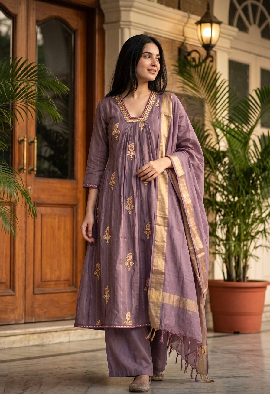 B2049 Mul Chanderi Lurex Lining Suit