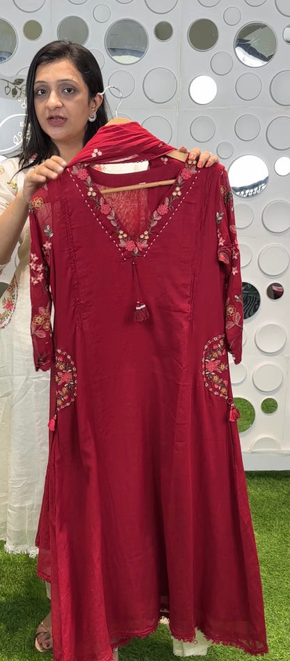 A1841 Designer Sleeves Mulmul A-Line Suit