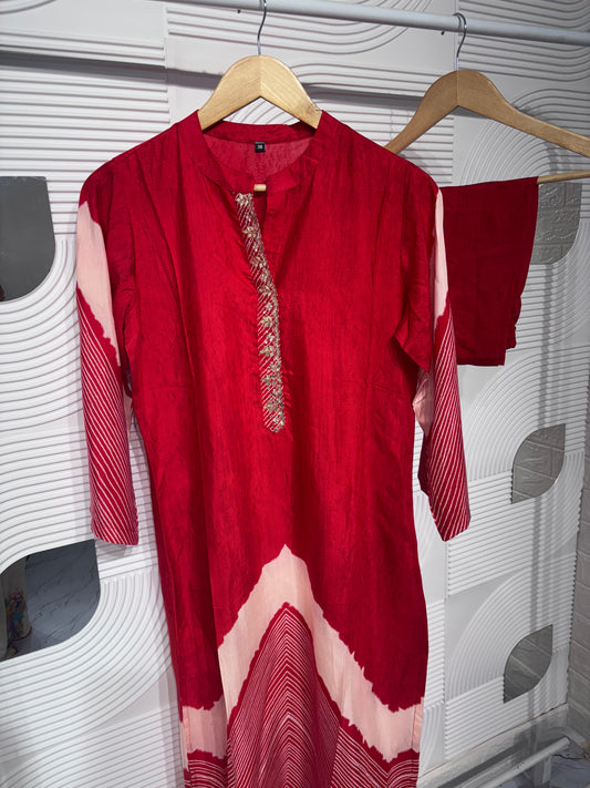 B2022 Pure Muslin Two Piece Set(Red)