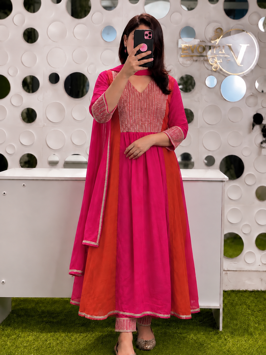 A1839 Mulmul Sequin Zari Anarkali Suit