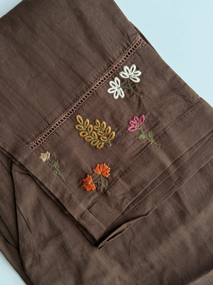 A1770 Pure Cotton Hand Embroidered Suit(COFFEE BROWN)