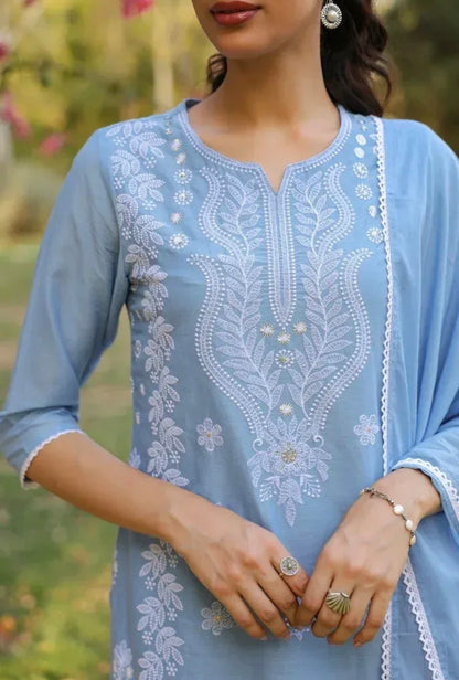 A1801 Lakhnavi Chikankari Suit (POWDER BLUE)