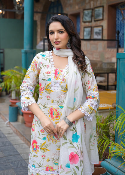 A1695 Cotton Kurti Set with Stylish Lace Work