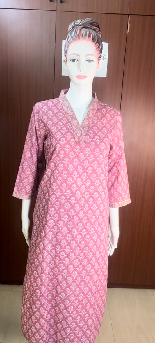 Pure Cotton Kurta with Beautiful Embroidered Neckline