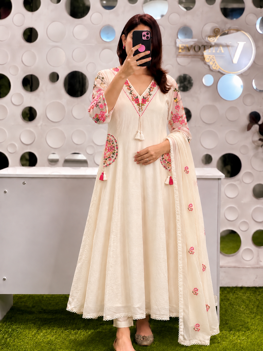 A1842 Designer Sleeves Mulmul A-Line Suit