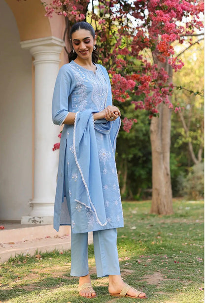 A1801 Lakhnavi Chikankari Suit (POWDER BLUE)