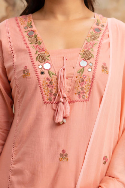 A1809 Peach Embroidered Suit Set – Soft Mul Cotton