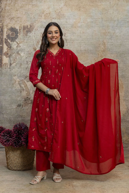 A1767 Embroidered Mul Cotton Suit(MAROON RED)