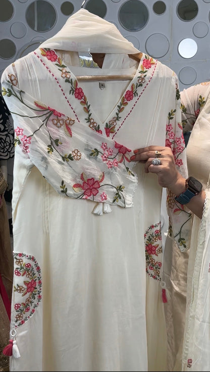 A1842 Designer Sleeves Mulmul A-Line Suit