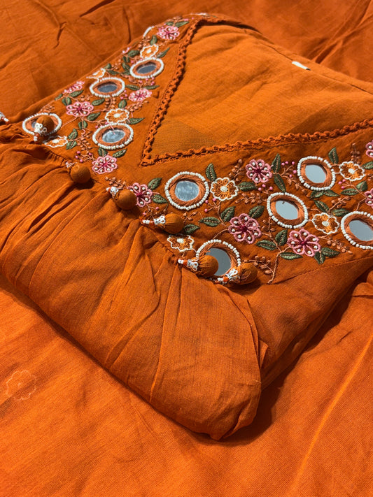 A1754 Mul Cotton Mirror Bloom Suit [RUST ORANGE]