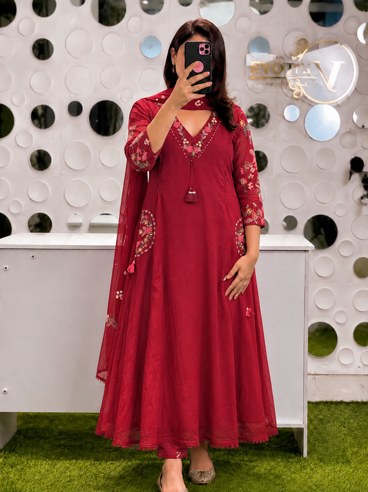 A1841 Designer Sleeves Mulmul A-Line Suit