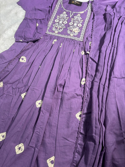 A1707 Mul Cotton Embroidered Suit