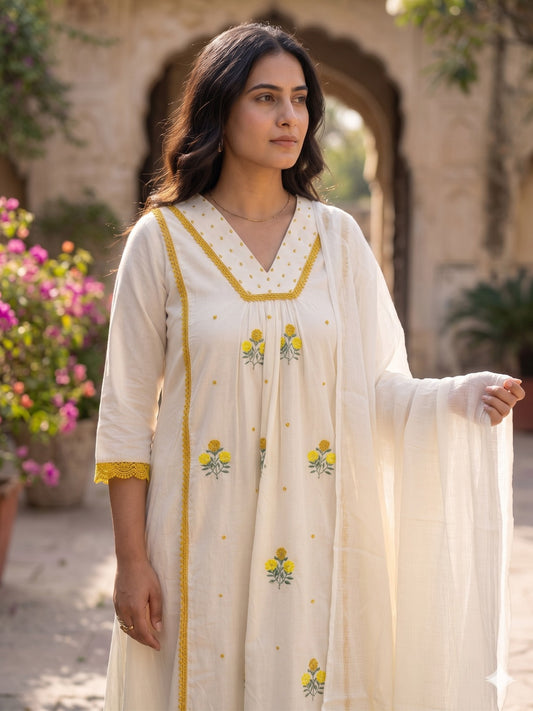A1832 Mogra Off White Mul Cotton Suit