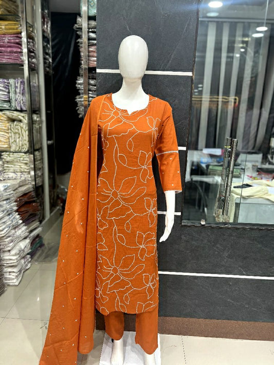 A1761 Pure Cotton Suit (RUST ORANGE)