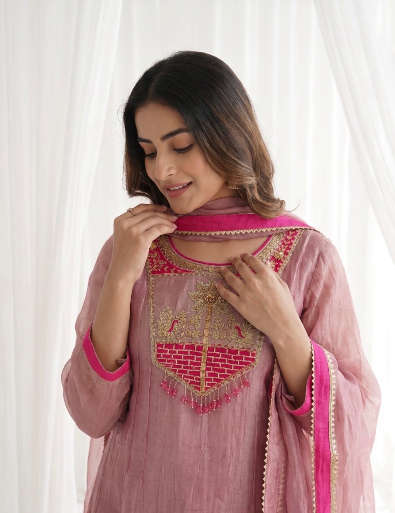 B2042 Crush Tissue Zardosi Anarkali Suit Set