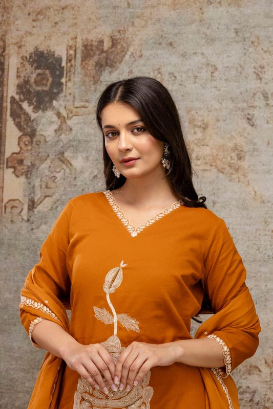 B1720 Silly Mul Cotton Ethnic Suit Set with Lace Work, Beads & Embroidered Dupatta