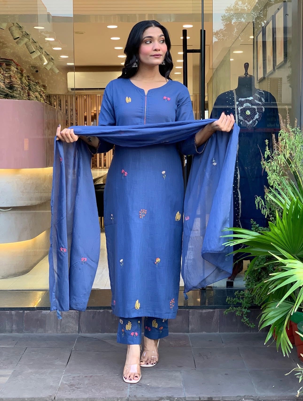 A1772 Pure Cotton Hand Embroidered Suit (ROYAL BLUE)