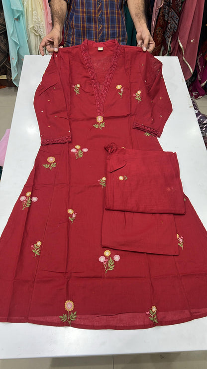 A1752 Designer Silly Mul Cotton Suit (MAROON RED)