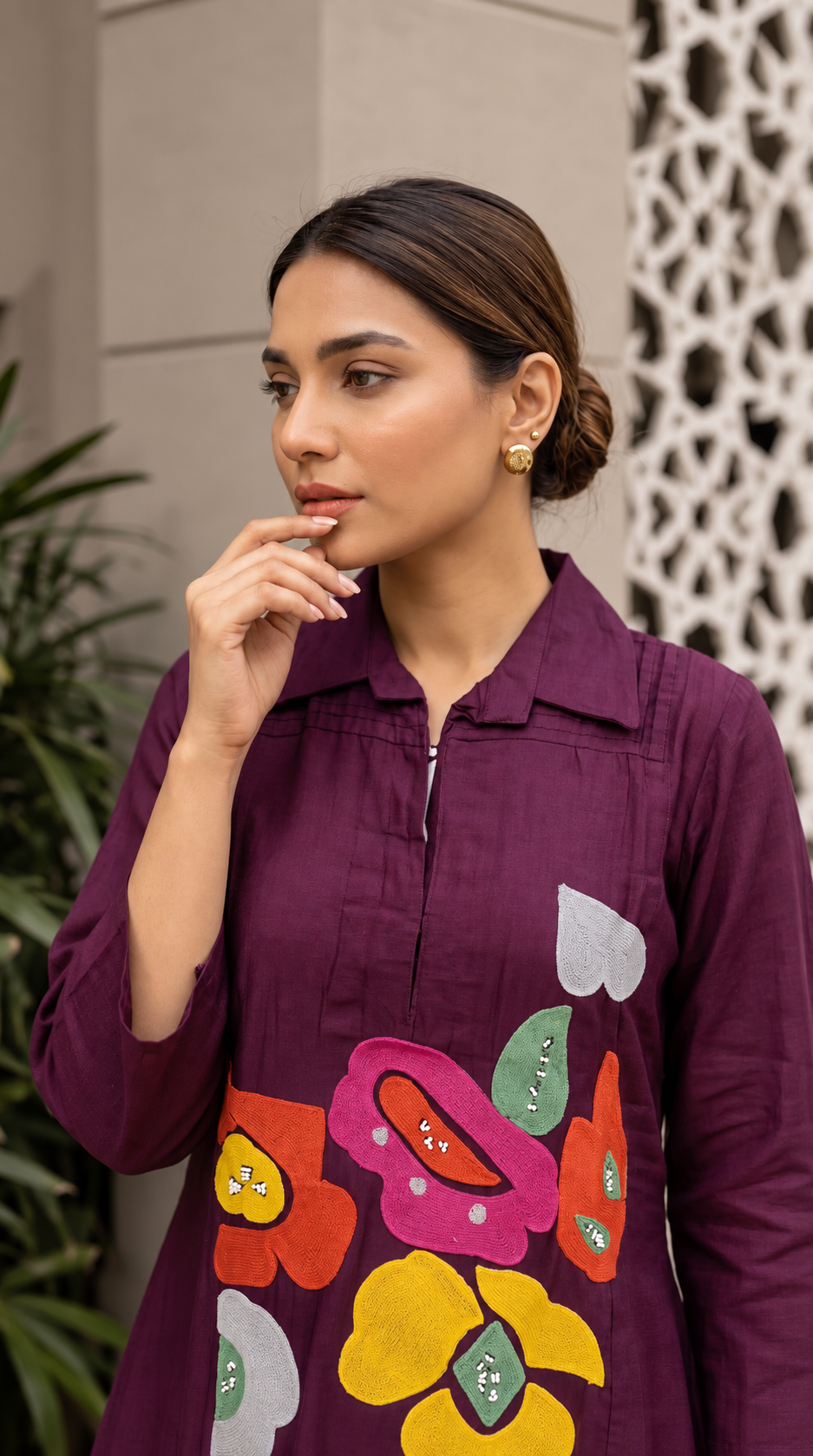 B2055 Mul Chanderi Co-ord Set(WINE)