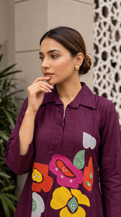 B2055 Mul Chanderi Co-ord Set(WINE)