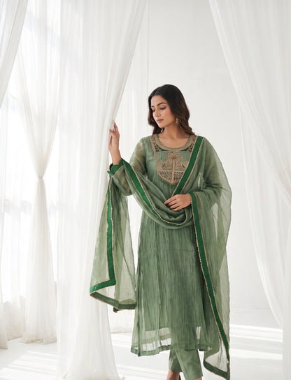 B2043 Crush Tissue Zardosi Anarkali Suit Set