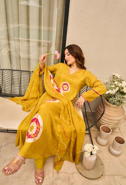 B2024 Mustard Yellow Pure Muslin Handcrafted Suit Set