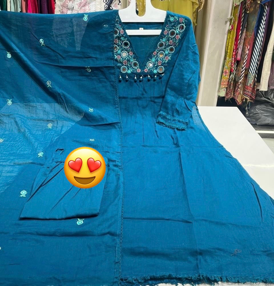 A1755 Mul Cotton Mirror Bloom Suit [TEAL]