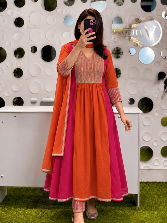 A1838 Mulmul Sequin Zari Anarkali Suit