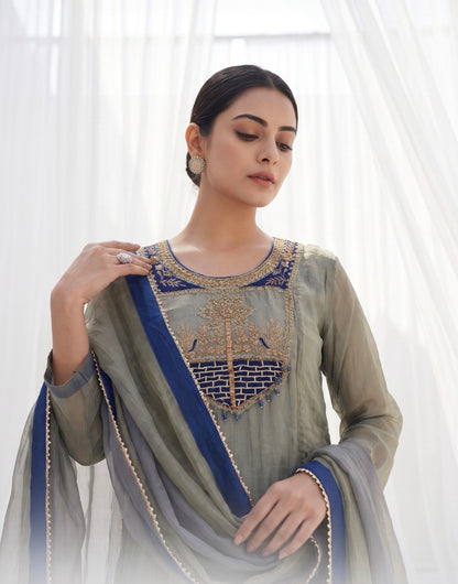 B2041 Crush Tissue Zardosi Anarkali Suit Set