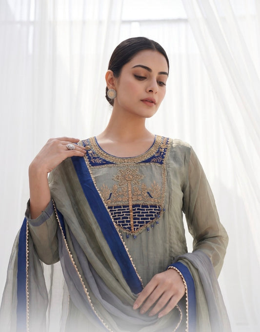 B2041 Crush Tissue Zardosi Anarkali Suit Set