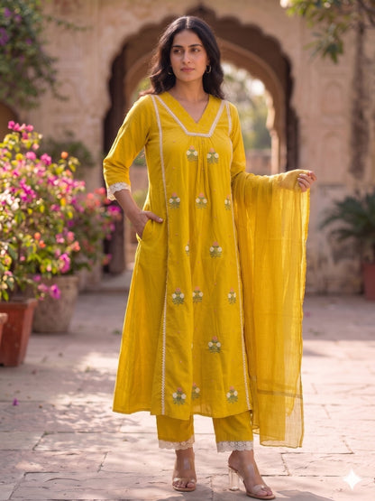 A1833 Mogra Mustard Mul Cotton Suit Set