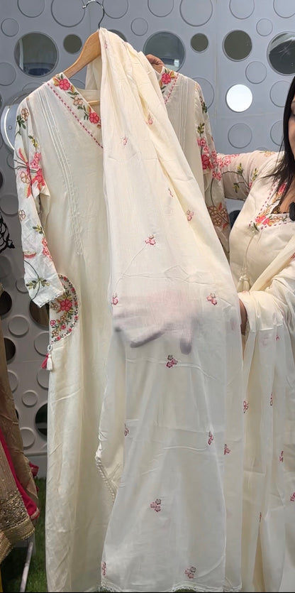 A1842 Designer Sleeves Mulmul A-Line Suit