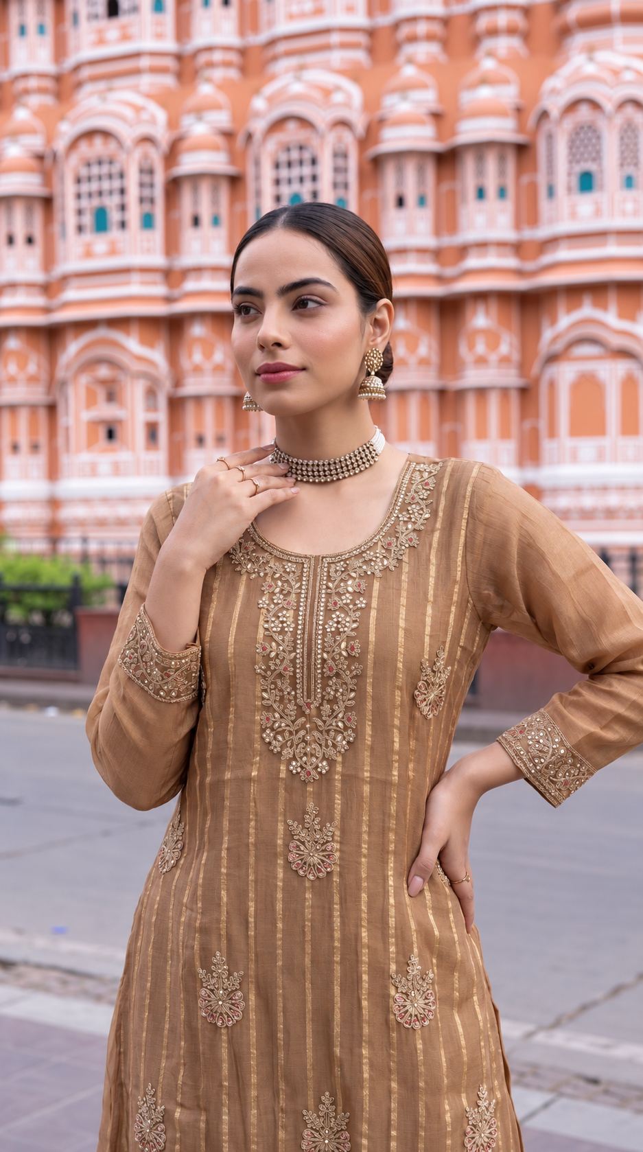 B2051 Zahra Salsa Embellished Suit(MOCHA GOLDEN)