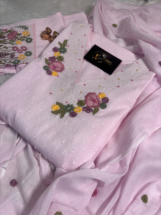 A1672 Pure Cotton Three Piece Set with Embroidery & Handwork Detailing