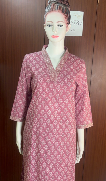 Pure Cotton Kurta with Beautiful Embroidered Neckline